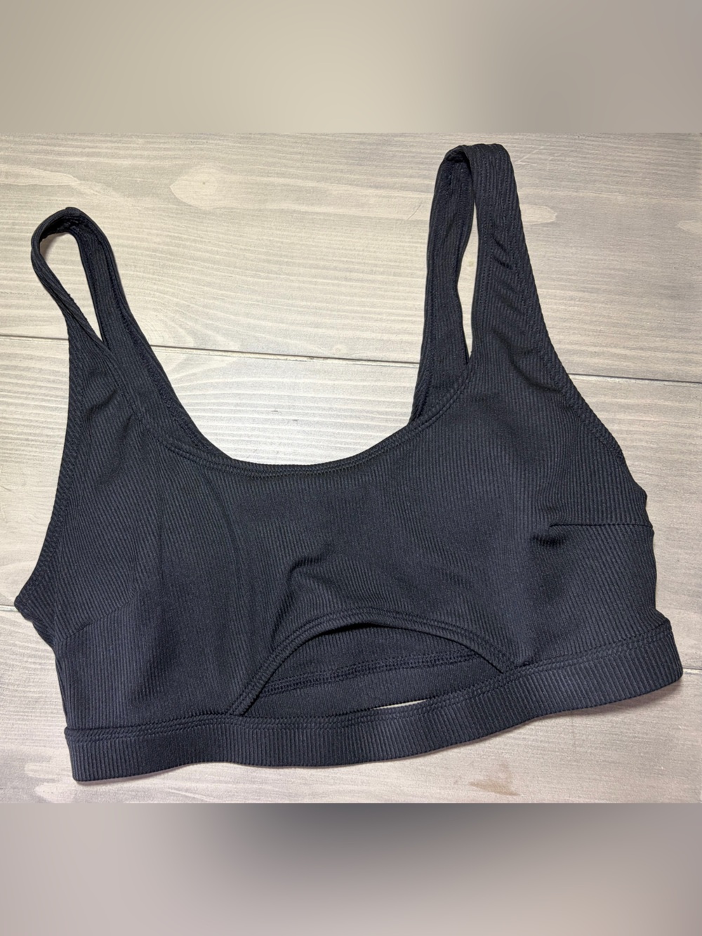 Black Ribbed Scoop-Neck Bikini Top